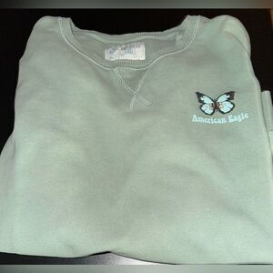 AMERICAN EAGLE WOMENS CROPPED OVERSIZED GREEN SWEATSHIRT SIZE MEDIUM